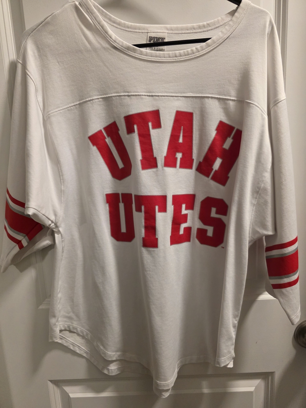 PINK Victoria's Secret White & Red "Utah Utes" Womens Football Tee